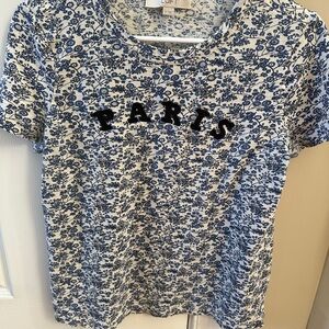 LOFT Blue Floral Short Sleeve Tee